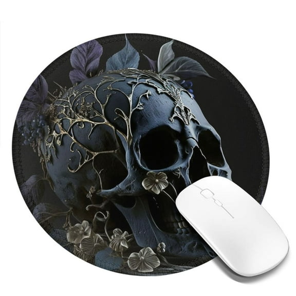 Mouse Pad Small Round Mousepad Non-Slip Rubber Base for Office Desk Laptop Gaming - Skull Gothic Bones Witchy