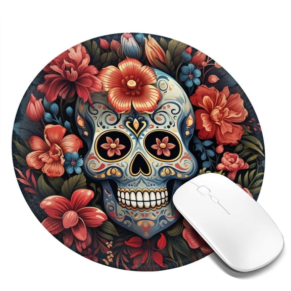 Mouse Pad Small Round Mousepad Non-Slip Rubber Base for Office Desk Laptop Gaming - Skulls Gothic Skull Day Of The Dead