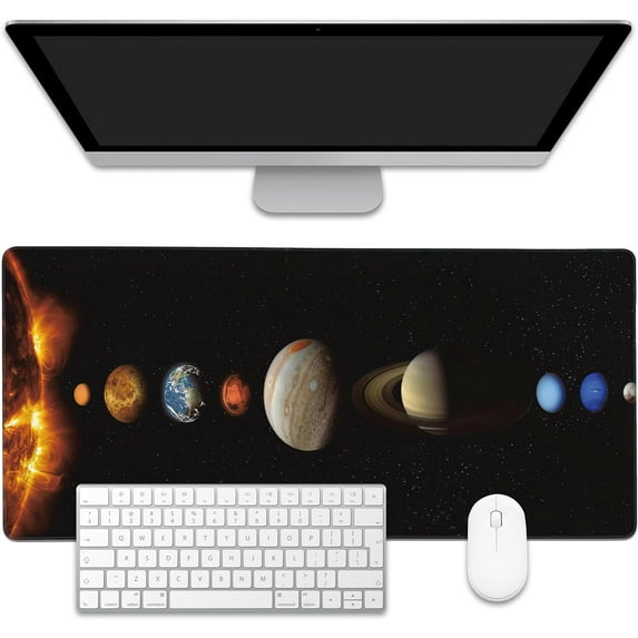 Mouse Pad,Solar System Planet Desk Mat for Desktop,Desk Pad with Non-Slip Base and Stitched Edge,Extended Mousepad for Office and Home 35.4X15.7 Inch