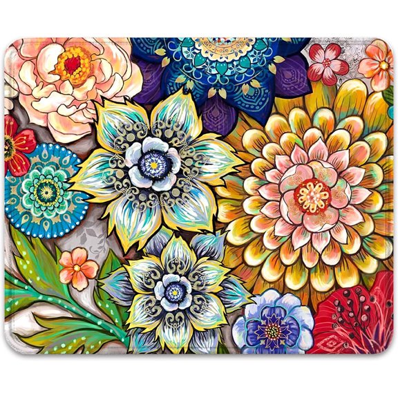 Mouse Pad, Square Anti-Slip Rubber Gaming Mousepad, Premium-Textured & Waterproof Mouse Mat with Stitched Edges, Cute Office Mouse Pads for Women Men Computer Laptops, 10" x 8", Colorful Flower