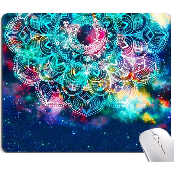 Mouse Pad, Square Anti-Slip Rubber Mousepad for Gaming Office Laptop Computer PC Men Women Kids, Cute Custom Pattern, Mandala in Galaxy