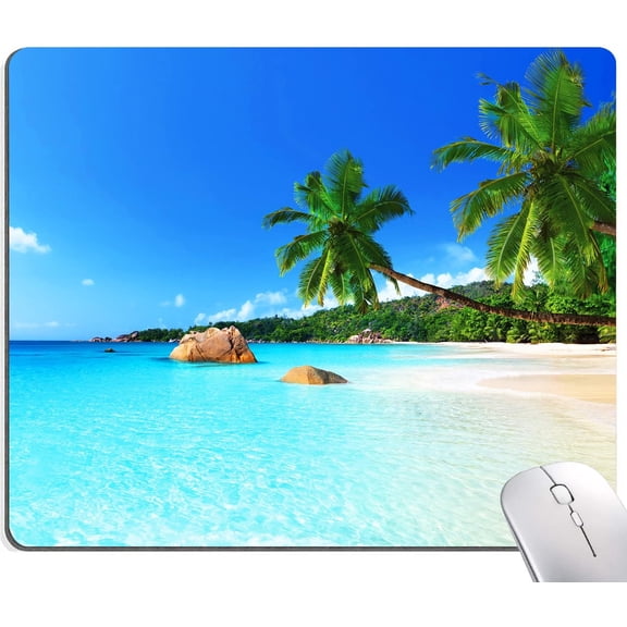 Mouse Pad, Square Beach Style Anti-Slip Rubber Mousepad for Gaming Office Laptop Computer PC Men Women Kids, Cute Custom Pattern, Beach