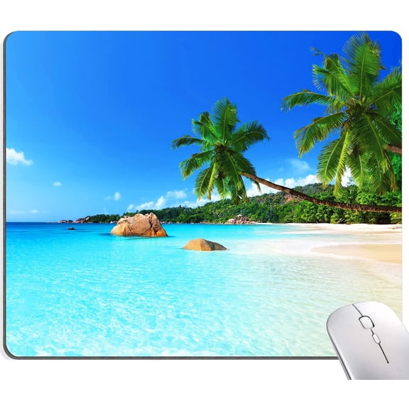 Mouse Pad, Square Beach Style Anti-Slip Rubber Mousepad for Gaming Office Laptop Computer PC Men Women Kids, Cute Custom Pattern, Beach