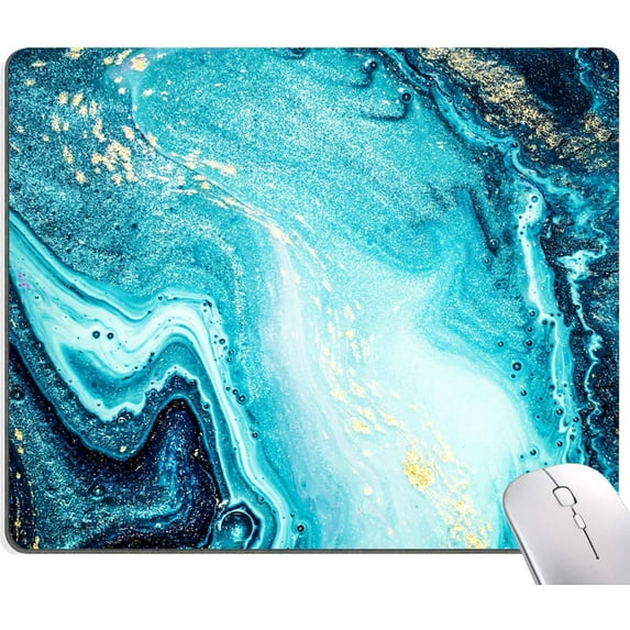 Mouse Pad, Square Computer Mouse Pads with Personalized Blue Marble Design, Washable Mouse Mat with Lycra Cloth, Office Home Non-Slip Rubber Base Mousepad