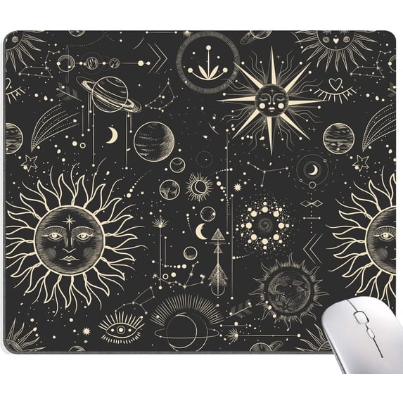 Mouse Pad, Square Computer Mouse Pads with Personalized Sun and Moon Design, Washable Mouse Mat with Lycra Cloth, Office Home Non-Slip Rubber Base Mousepad
