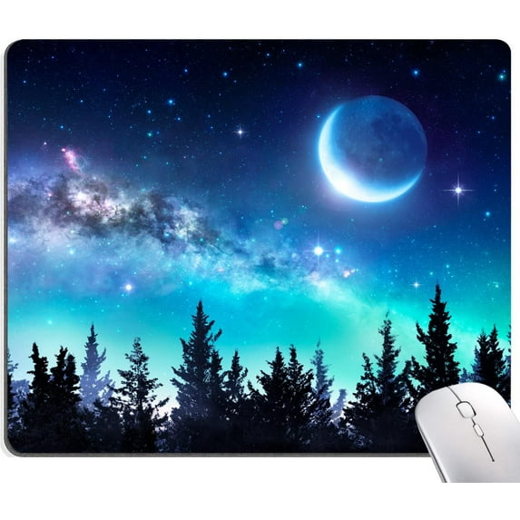 Mouse Pad, Square Personalized Computer Mouse Pads with Forest Moon Design, Washable Mouse Mat with Lycra Cloth, Gaming Office Home Non-Slip Rubber Base Mousepad 9.5"x7.9"x0.12" Inch