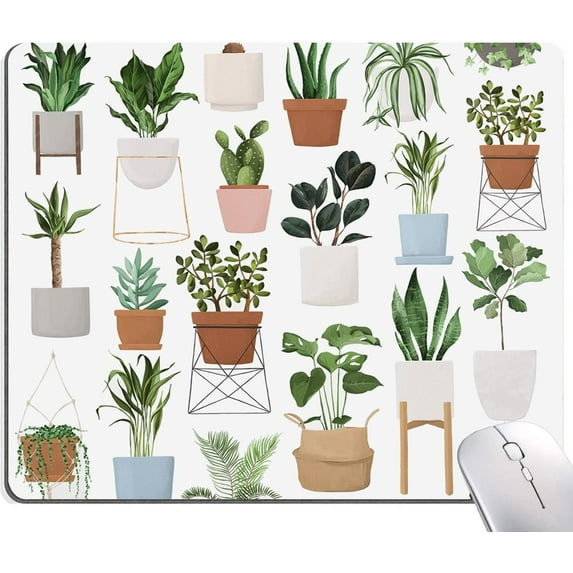 Mouse Pad, Square Personalized Computer Mouse Pads with House Plants Design, Washable Mouse Mat with Lycra Cloth, Office Home Non-Slip Rubber Base Mousepad