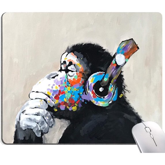 Mouse Pad, Square Personalized Computer Mouse Pads Funny Design, Washable Mouse Mat with Lycra Cloth, Gaming Office Home Non-Slip Rubber Base Mousepad, Gorilla Oil Painting 9.5"x7.9"x0.12" Inch