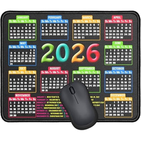 Mouse Pad with Stitched Edge, Computer Mouse Mat with Non-Slip Rubber Base, Mouse Pads for Computers Laptop Mouse 9.6x7.9x0.1 inch, (2026 Calendar Black)