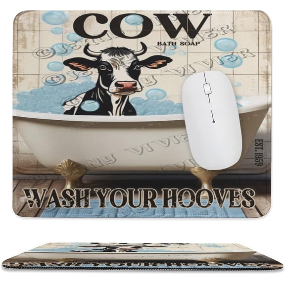 Mouse Pad, Stitched Edge,Cow Wash Your Hooves Mouse Pad, Cute Cow Design Mouse pad Non-Slip Rubber Gaming Mouse Pad Rectangle Mouse Pads for Home, Office and Gaming Desk 10"x12"