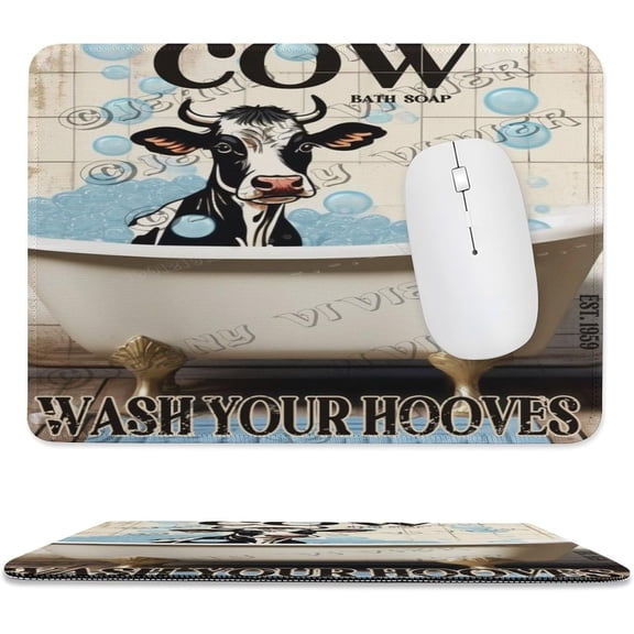 Mouse Pad, Stitched Edge,Cow Wash Your Hooves Mouse Pad, Cute Cow Design Mouse pad Non-Slip Rubber Gaming Mouse Pad Rectangle Mouse Pads for Home, Office and Gaming Desk 8"x10"