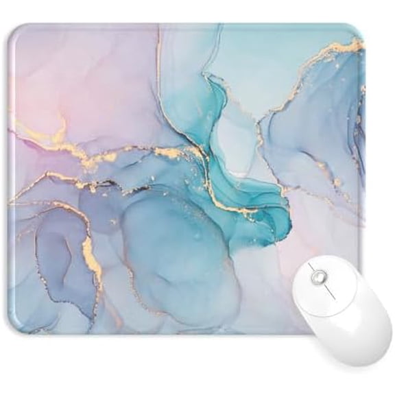 Mouse Pad with Stitched Edge, Multiple Patterns Computer Mouse Pads with Non-Slip Rubber Base, Washable Cloth Mousepad, for Gaming, Laptop, PC (Blue Blush Marble)