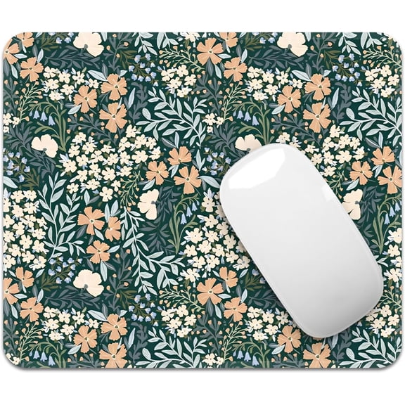 Mouse Pad with Stitched Edges - Cute Floral Mousepad for Women, 9.25 x 7.75 inch Washable Square Desk Pad, Non-Slip Rubber Base, Office Home Laptop Accessories - Vintage Garden
