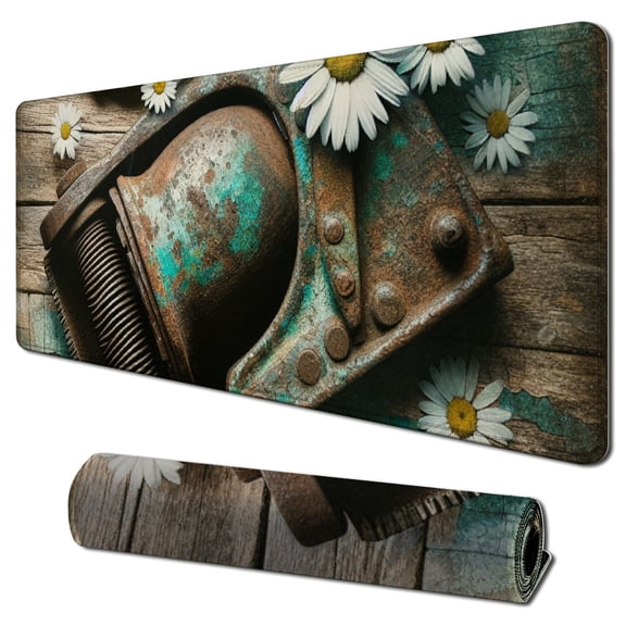 Mouse Pad, Teal Rustic Wooden Horseshoe Daisy Mouse Pad, Washable Square Cloth Mousepad for Office Laptop, Non-Slip Rubber Base Mouse Pads for Wireless Mouse, Computer Mouse Pads for Desk