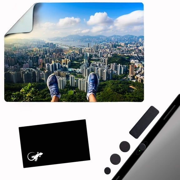 Mouse Pad Travel Size with Adhesive Bottom, Mini Mouse Pad Sticks to Any Surface, Plus Webcam or Camera Privacy Tab Covers and Screen Cleaner (View Point City)