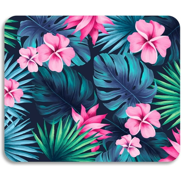 Mouse Pad Tropical Flowers Floral Computer Mouse Mat with Non-Slip Rubber Base Washable Square PC Mousepad for Laptop Office Women