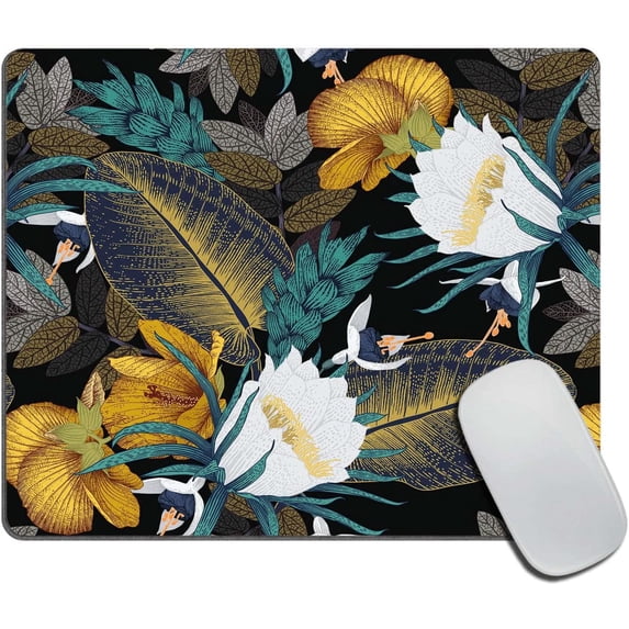 Mouse Pad, Vintage Floral with Tropical Flowers Mouse Pad, Mouse Mat Square Mouse Pad Non Slip Rubber Base MousePads for Office Laptop, 9.5"x7.9"x0.12" Inch