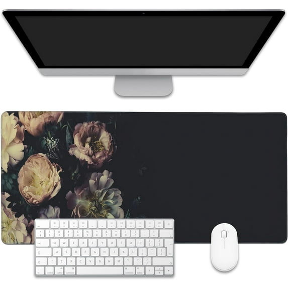 Mouse Pad,Vintage Peonies Desk Mat for Desktop,Desk Pad with Non-Slip Base and Stitched Edge,Extended Mousepad for Office and Home 35.4X15.7 Inch