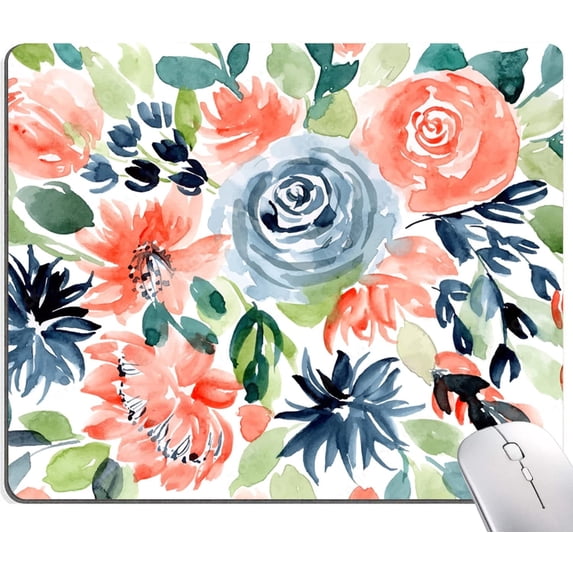 Mouse Pad, Watercolor Floral Mouse Pad for Women, Square Cute Flower Mousepad for Office Laptop, Non-Slip Rubber Computer Mouse Pads for Wireless Mouse, Personalized Mouse Pads for Desk