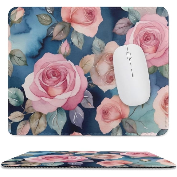 Mouse Pad with Watercolor Rose Design, Personalized Premium-Textured Custom Mouse Mat, Washable Mousepad, Non-Slip Rubber Base Computer Mouse Pads 10"x12"
