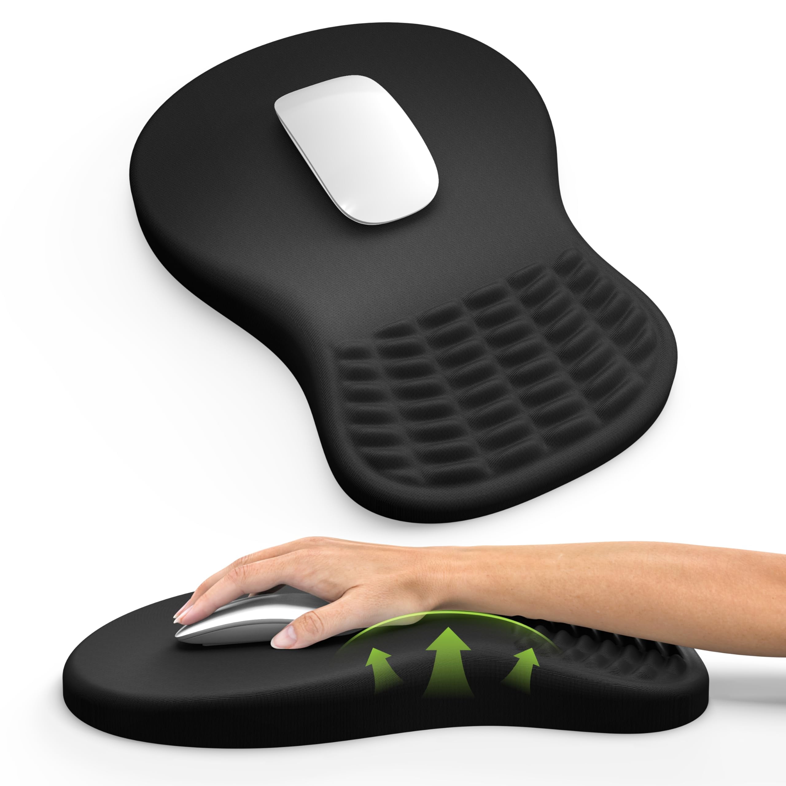 Mouse Pad With Wrist Rest  Memory Foam Support For Carpal Tunnel Non-slip Pu Base Comfortable Mousepad Office Home (black)