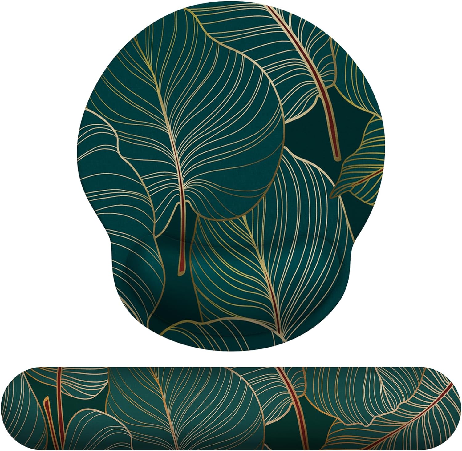 Mouse Pad Wrist Support, Ergonomic Memory Foam Keyboard Wrist Pad & Gel Wrist Rest Set for Computer Keyboard for Easy Typing & Pain Relief for Office & Home (Tropical Plants Set)