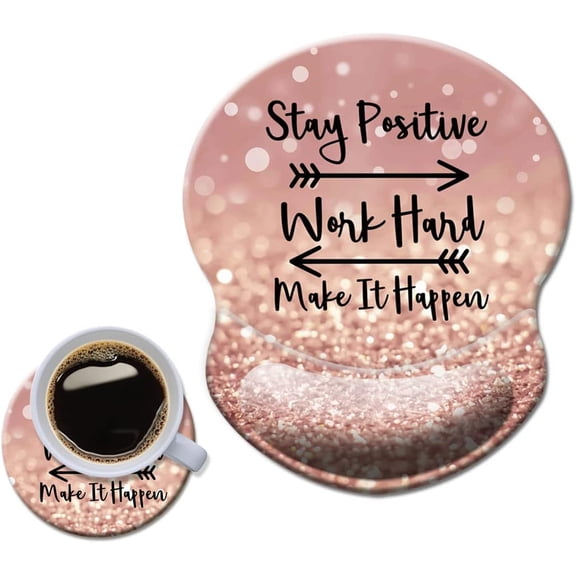 Mouse Pad with Wrist Support, Non Slip Mousepad Wrist Rest for Office, Computer, Laptop & Mac- Durable & Comfortable & Lightweight Ergonomic Support Mouse Mat Glitter Quote