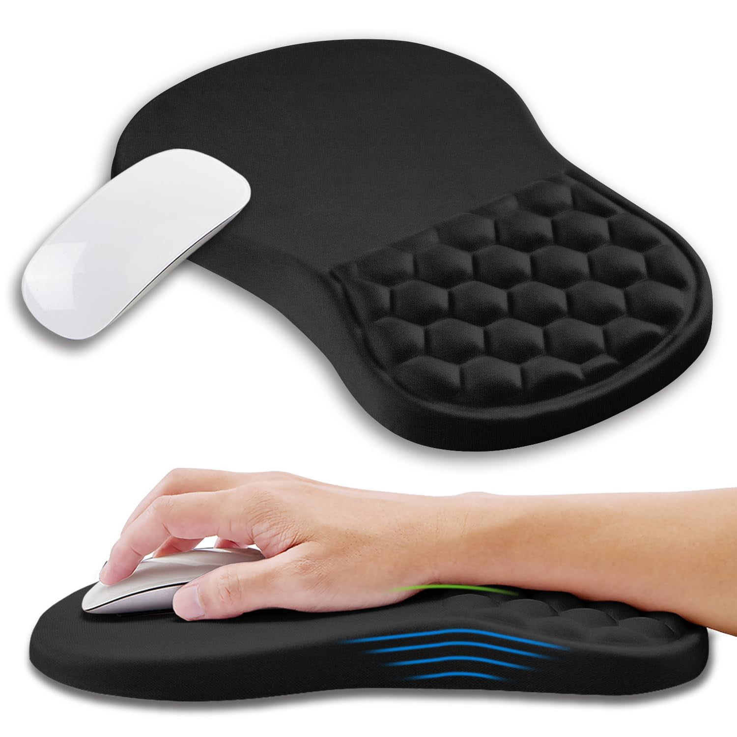 Mouse Pad Wrist Support With Memory Foam Massage Bulge  Carpal Tunnel Mousepad Rest For Mouse(12x8 Inch Black)