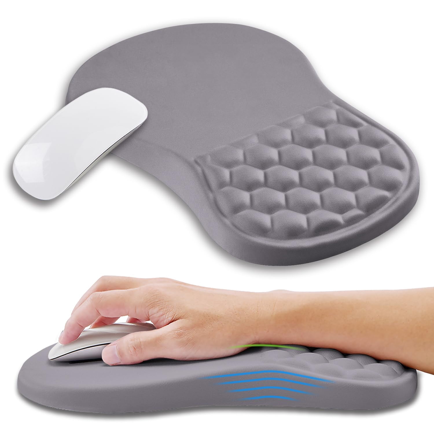 Mouse Pad Wrist Support With Memory Foam Massage Bulge  Carpal Tunnel Mousepad Rest For Mouse(12x8 Inch Gray Light Purple)