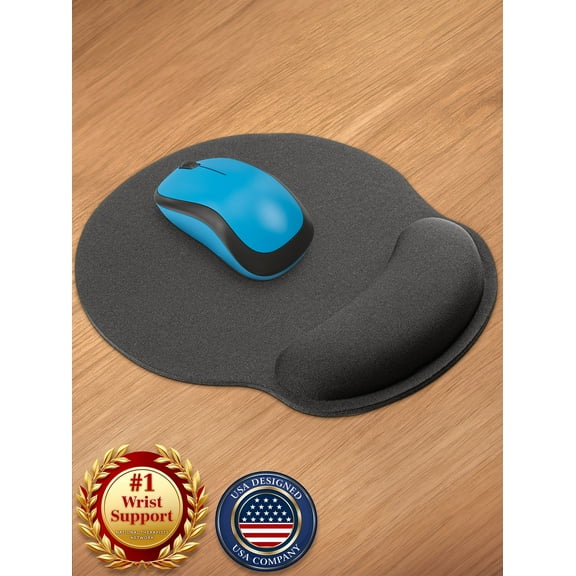 Mouse Pad w/ Wrist Rest Support (Black), Ergonomic Cushion w/ Memory Foam Gel Rests for Palm Pain Relief by Mata1