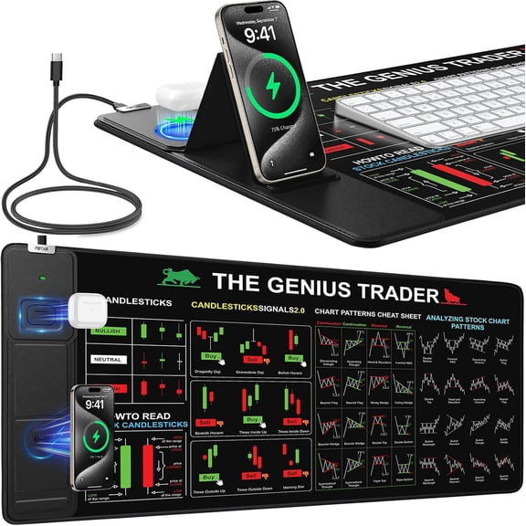 Mouse Pad with Foldable Phone Holder and 15W Wireless Charging Desk Mat 31.5 x 15.8 Inches