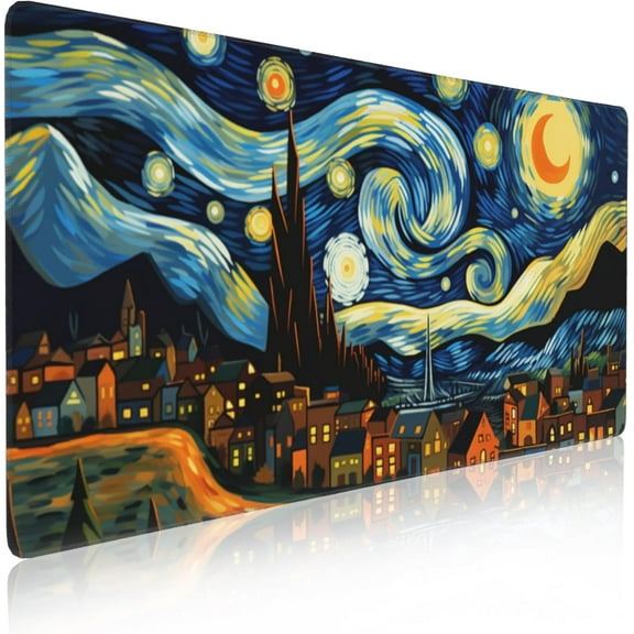 Mouse Pads,Starry Night City Style Large Mouse Pad for Desk Non-Slip Rubber Base Mouse Pad with Stitched Edges,Keyboard Pad Mouse Mat for Computer,Work,Gaming,Desk Decor 31.5x15.7 in