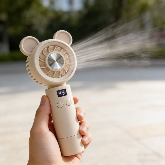 Mouse Personal Mini Fan with Digital Display, Handheld & Portable USB Rechargeable Fans, for Indoor Home Or Outdoor Activities, Apricot