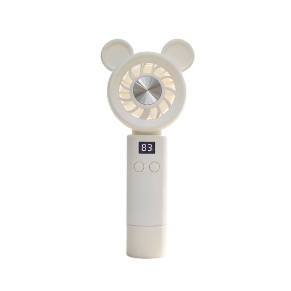 Mouse Personal Mini Fan with Digital Display, Handheld & Portable USB Rechargeable Fans, for Indoor Home Or Outdoor Activities, White