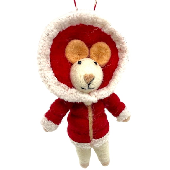 Mouse Puffer Jacket Ornament – Felted Wool Handmade Christmas Tree Holiday Decoration