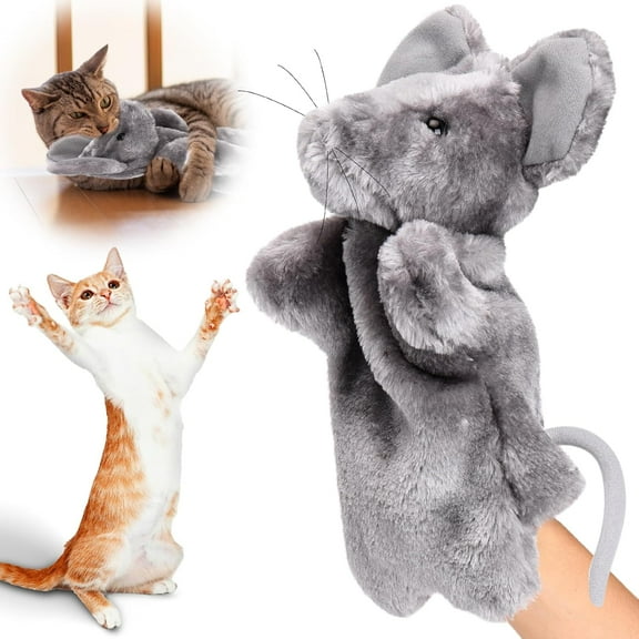 Cat Wrestling Toy Puppet, Mouse Puppets Enrichment Toys for Bored Indoor Cats, Safe Glove Hand Interactive (Mouse) -