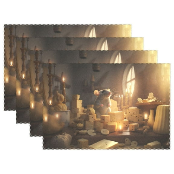 Mouse Rat Windows 12×18 inch Placemats Heat Resistant Washable Foldable Rectangular Placemats Set Decoration Indoor Outdoor for Kitchen Dining Table 1PC