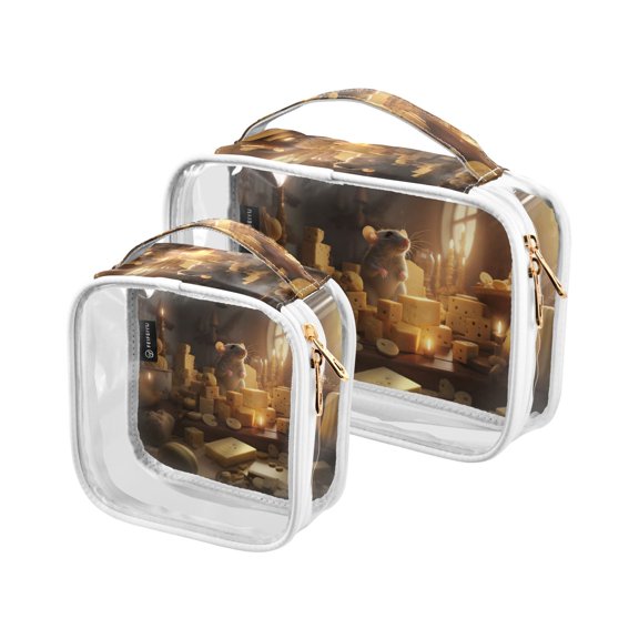 Mouse Rat Windows Clear Cosmetic Bags with Handles PVC Toiletry Bags Zipper Waterproof Portable for Traveling 2 Pcs