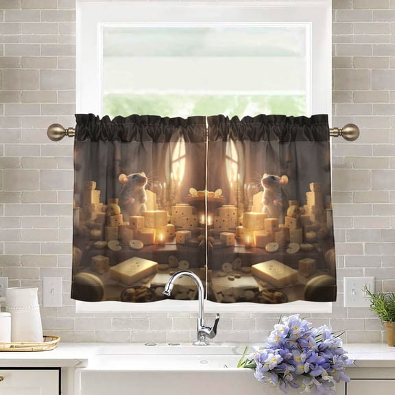 Mouse Rat Windows Kitchen Curtains Half Tier Curtain 2 Rod Pockets Bathroom Bedroom Cupborad Living Room 27"x36"