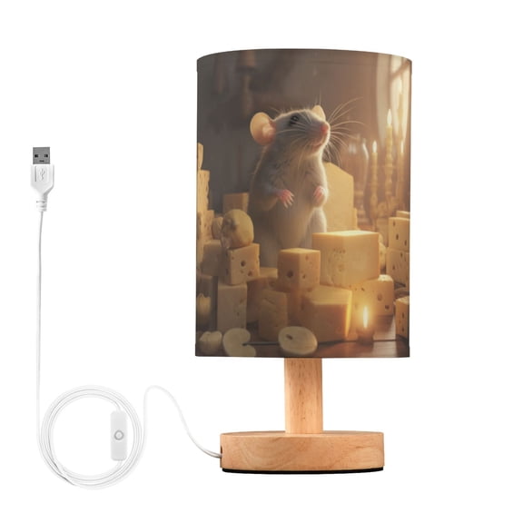 Mouse Rat Windows Table Lamp USB Bedside Desk Nightstand Lamp Printed Gifts Small Lamp Wood Base for Bedroom Living Room Kids Room College Dorm