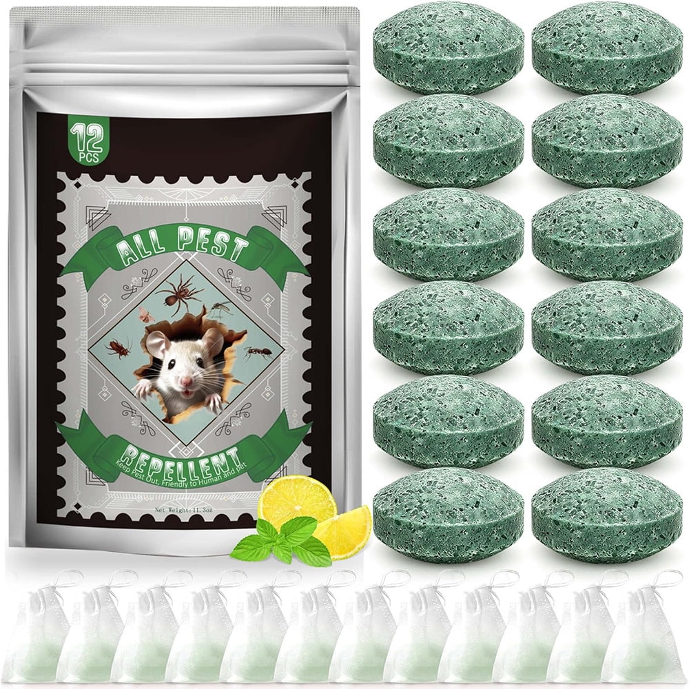 Mouse Rats Repellent 12 Pack, Peppermint Oil Moth Balls for Mice Rodent Deterrent, Natural Pest Control Pouches for Roaches, Ant, Cockroach,,Safe for Humans & Pets, Roache Ant Bug Spider Rat Control
