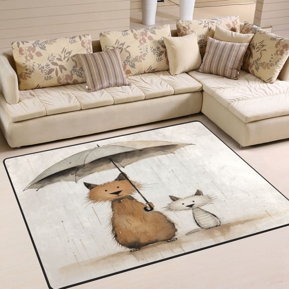 Mouse Rats Umbrella Rain Area Rug Washable 80 x 58 Floor Carpet Mat Non Slip for Bedroom Living Room Home Decor