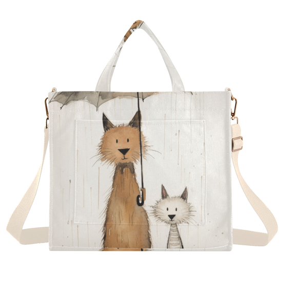 Mouse Rats Umbrella Rain Corduroy Tote Bag Handbag Large Messenger Bag Shoulder Crossbody Zipper Bag Purse