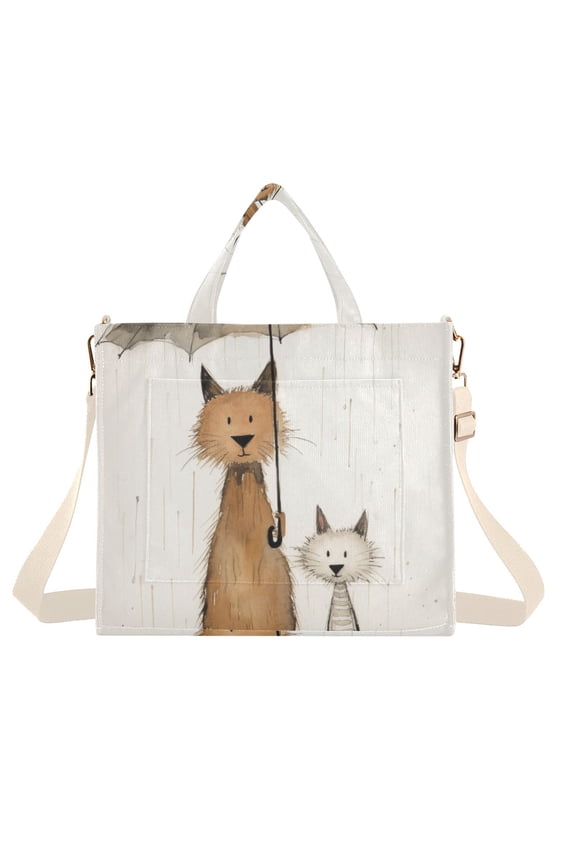 Mouse Rats Umbrella Rain Corduroy Tote Bag Handbag Large Messenger Bag Shoulder Crossbody Zipper Bag Purse