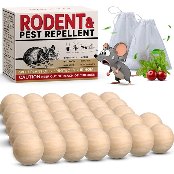 Mouse Repellent 36 Balls, Peppermint Rodent Repellent for Indoor & Outdoor Use, Long-Lasting Safe Mice Deterrent, Natural Effective Moth Balls for Rodent Control for Home, Car & Garden