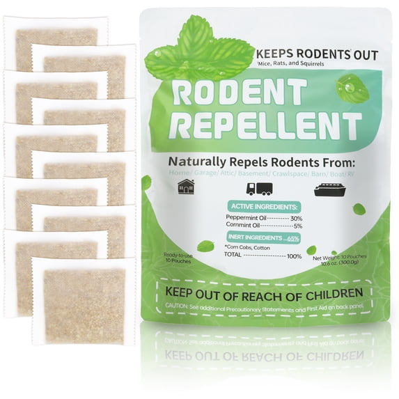 Mouse Repellent Pouches, Peppermint Oil to Repel Mice and Rats, Rodent Deterrent Squirrel Rat Repellent for House Indoor Attic RV Garage Basement 10 Pouches