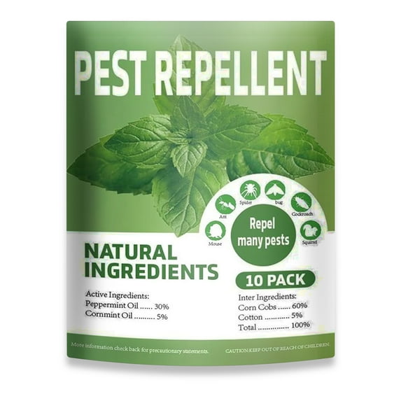 Mouse Repellent Pouches, Peppermint Oil to Repel Mice and Rats, Rodent Squirrel Rat Mouse Repellent for House Indoor, 10 Pouches, Green
