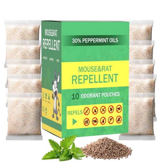 Mouse Repellent Pouches Squirrel Repellent 10Pack with Peppermint Oil: Natural Rodent Repellent Indoor to Get Rid of Rats, Mice, Squirrels - Rat Repellents for House, Car, and Outdoor
