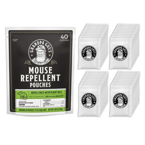 Grandpa Gus's Natural Mouse Repellent Pouches, Repel Mice from Nesting and Freshen Air in Home/Cabin/Boat/Car Storage/RV/Machinery/Shed (40 Pouches)