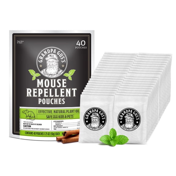 Grandpa Gus's Natural Mouse Repellent Pouches, Repel Mice from Nesting and Freshen Air in Home/Cabin/Boat/Car Storage/RV/Machinery/Shed (40 Pouches)